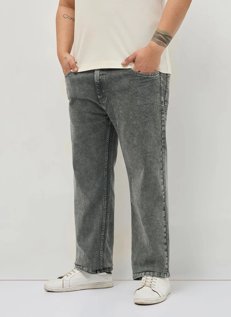 أوربانو فاشن Urbano Plus Men's Grey Regular Fit Heavy Washed Denim Jeans Stretchable